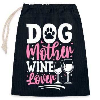 Dog Mother, Wine Lover - Closable cotton gift bag (25x30cm) - navy - Front