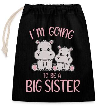 Big Sister Hippopotamus Promoted Big Sister Gifts - Verschließbarer Geschenkbeutel aus Baumwolle (25x30cm) - Schwarz - Vorne