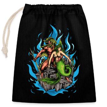 Dieu Poséidon et Sirène - Sac cadeau en coton avec cordon (25 x 30 cm) - noir - Devant