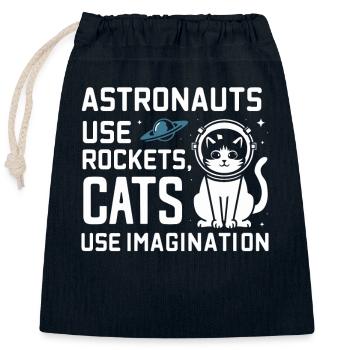 Cat, Astronaut, Astronomy, Outer Solar System - Closable cotton gift bag (25x30cm) - navy - Front