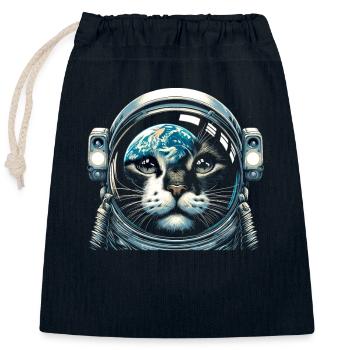 Cat, Astronaut, Astronomy, Outer Solar System - Closable cotton gift bag (25x30cm) - navy - Front