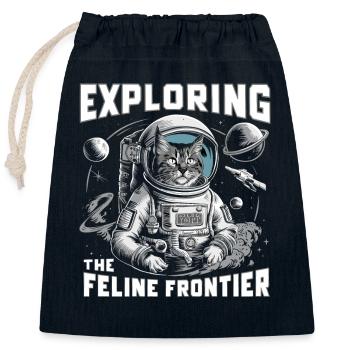 Cat, Astronaut, Astronomy, Outer Solar System - Closable cotton gift bag (25x30cm) - navy - Front