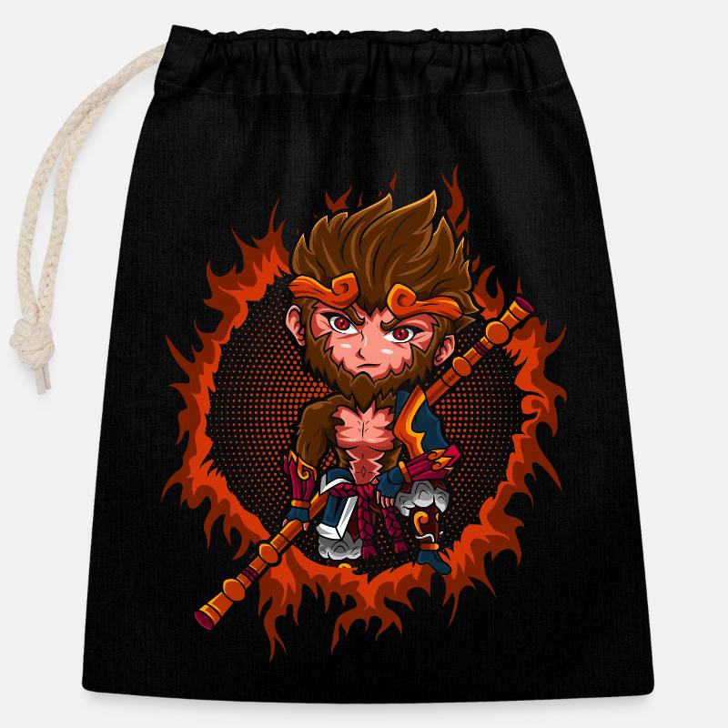 Chibi Monkey King - Closable cotton gift bag (25x30cm) - black