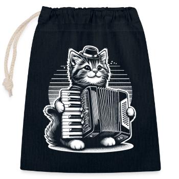 Cat Playing Accordion Musician Accordionist Accord - Closable cotton gift bag (25x30cm) - navy - Front
