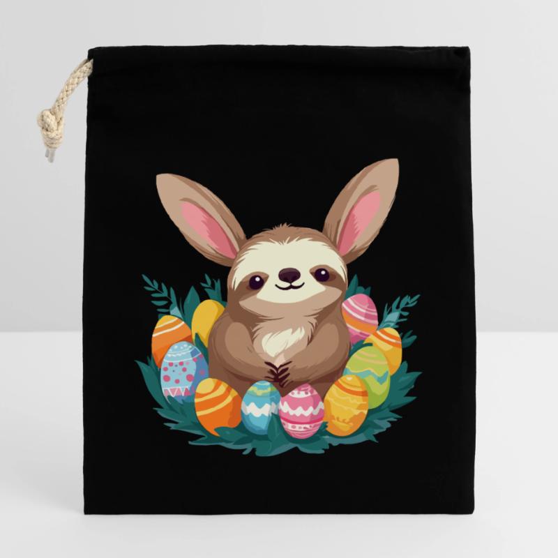 Funny Sloth Easter Bunny Iconic Easter Closable cotton gift bag (25x30cm)