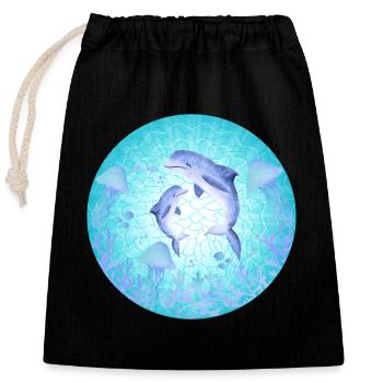 Delfin, Qualle Dolphin, Jellyfish - Closable cotton gift bag (25x30cm) - black - Front