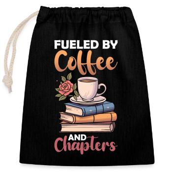 Bookworm, Coffee Lover, Relaxation - Closable cotton gift bag (25x30cm) - black - Front