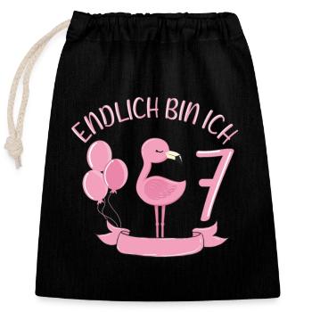 flamingo Geburtstagshirt Endlich 7 Jahre Mädchen - Verschließbarer Geschenkbeutel aus Baumwolle (25x30cm) - Schwarz - Vorne