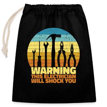 Avertissement! Cet électricien va vous choquer - Sac cadeau en coton avec cordon (25 x 30 cm) - noir - Devant