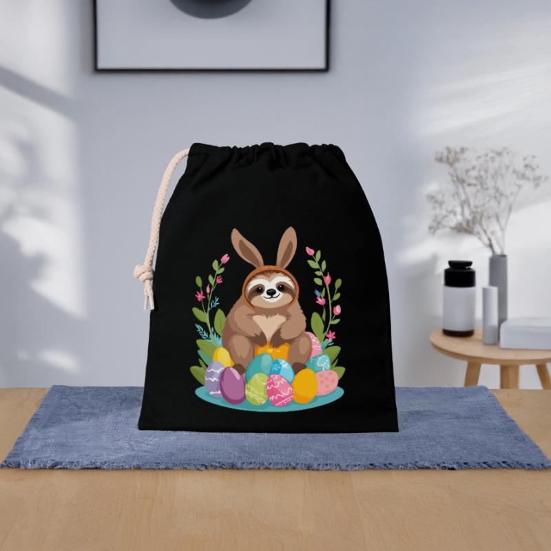 Funny Sloth Easter Bunny Iconic Easter Closable cotton gift bag (25x30cm)