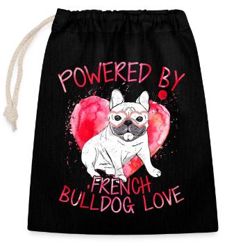 Powered By French Bulldog Love Dog Owner Frenchie - Verschließbarer Geschenkbeutel aus Baumwolle (25x30cm) - Schwarz - Vorne