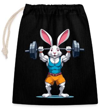 Lapin de Pâques Musculation Animal Drôle Séance D’entraînement - Sac cadeau en coton avec cordon (25 x 30 cm) - noir - Devant