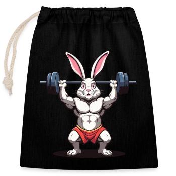 Lapin de Pâques Body Building Animal Drôle Séance D’entraînement - Sac cadeau en coton avec cordon (25 x 30 cm) - noir - Devant