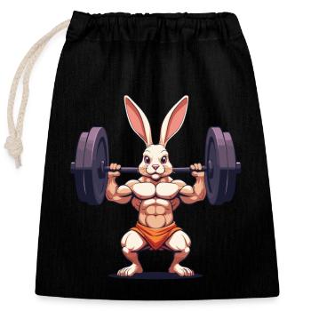 Lapin de Pâques Body Building Animal Drôle Séance D’entraînement - Sac cadeau en coton avec cordon (25 x 30 cm) - noir - Devant