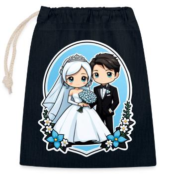 just married - pour mariage - Sac cadeau en coton avec cordon (25 x 30 cm) - bleu marine - Devant