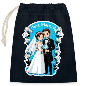 just married - pour mariage - Sac cadeau en coton avec cordon (25 x 30 cm) - bleu marine - Devant