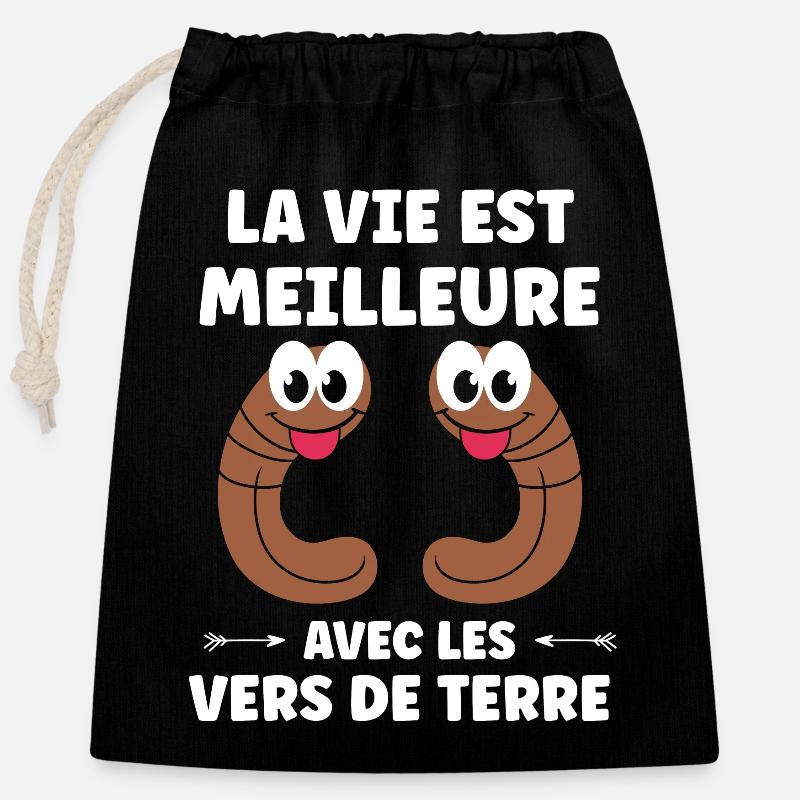 Humour ver de terre - Sac cadeau en coton avec cordon (25 x 30 cm) - noir