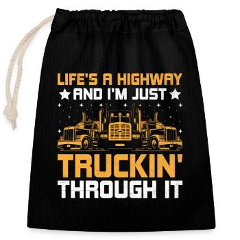 Trucker Driving Dad Trucker Father Truck Driver - Closable cotton gift bag (25x30cm) - black - Front