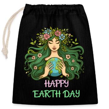 Happy Earth Day Mutter Erde Natur Umwelt Weltkugel - Verschließbarer Geschenkbeutel aus Baumwolle (25x30cm) - Schwarz - Vorne