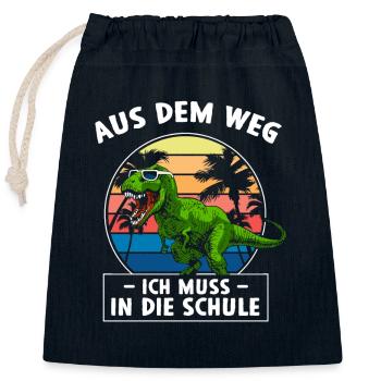 Aus dem Weg ich muss in die Schule Dino - Verschließbarer Geschenkbeutel aus Baumwolle (25x30cm) - Navy - Vorne