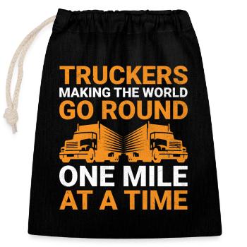 Trucker Driving Dad Trucker Father Truck Driver - Closable cotton gift bag (25x30cm) - black - Front