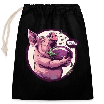 Auberginen liebendes vegetarisches Schwein - Verschließbarer Geschenkbeutel aus Baumwolle (25x30cm) - Schwarz - Vorne