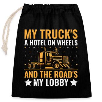 Trucker Driving Dad Trucker Father Truck Driver - Closable cotton gift bag (25x30cm) - black - Front