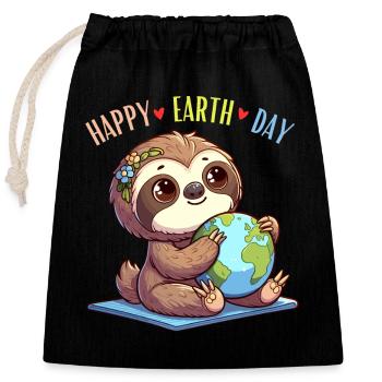 Faultier Happy Earth Day Globus Welt Natur Mädchen - Verschließbarer Geschenkbeutel aus Baumwolle (25x30cm) - Schwarz - Vorne