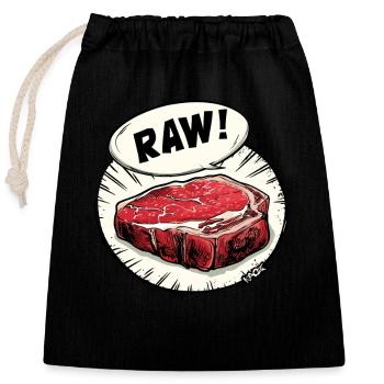 Saftiges Steak - Roh und Lecker - Verschließbarer Geschenkbeutel aus Baumwolle (25x30cm) - Schwarz - Vorne