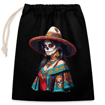 Ikonischer Zuckerschädel Mexiko Skull Streetwear - Verschließbarer Geschenkbeutel aus Baumwolle (25x30cm) - Schwarz - Vorne