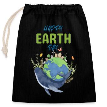 Happy Earth Day whale sea ocean earth nature valuable - Closable cotton gift bag (25x30cm) - black - Front