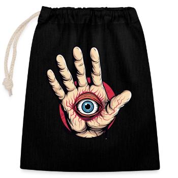 Hand with eye: Watch out! - Closable cotton gift bag (25x30cm) - black - Front