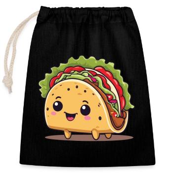 Kawaii Taco Cinco De Mayo Lustiges Design - Verschließbarer Geschenkbeutel aus Baumwolle (25x30cm) - Schwarz - Vorne