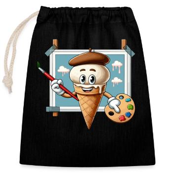 Peintre de crème glacée créatif avec palette de couleurs - Sac cadeau en coton avec cordon (25 x 30 cm) - noir - Devant