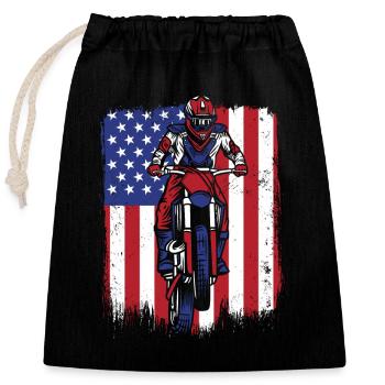 Motocross Drapeau américain Pilotes de course de moto - Sac cadeau en coton avec cordon (25 x 30 cm) - noir - Devant