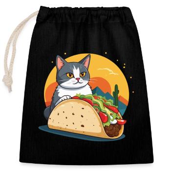Taco Katze Cinco De Mayo Lustiges Aesthetic Design - Verschließbarer Geschenkbeutel aus Baumwolle (25x30cm) - Schwarz - Vorne