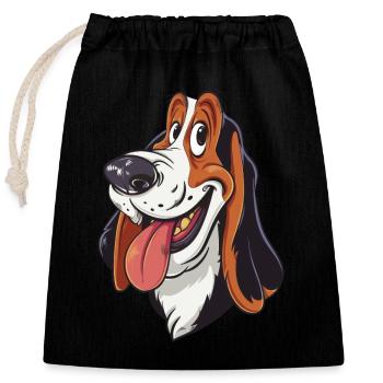 Basset Hound | Cartoon Artwork - Closable cotton gift bag (25x30cm) - black - Front