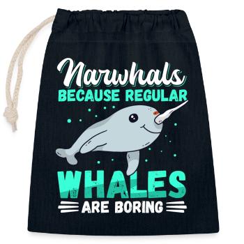 Narwal Wal | Narwale Narwhal Wale Geschenk - Verschließbarer Geschenkbeutel aus Baumwolle (25x30cm) - Navy - Vorne