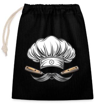 Toque de chef avec couteaux et moustache - Sac cadeau en coton avec cordon (25 x 30 cm) - noir - Devant