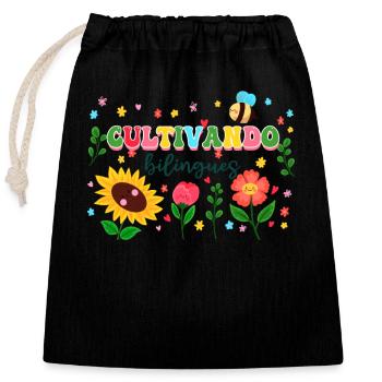 Cultivando Bilingües Professeur d’espagnol - Sac cadeau en coton avec cordon (25 x 30 cm) - noir - Devant