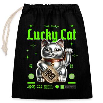 Chat chanceux agitant le chat porte-bonheur - Sac cadeau en coton avec cordon (25 x 30 cm) - noir - Devant
