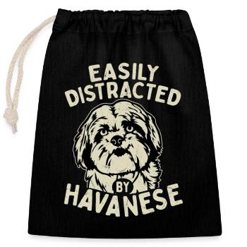 Facilement distrait par le propriétaire d’un chien bichon havanais Havaneser - Sac cadeau en coton avec cordon (25 x 30 cm) - noir - Devant