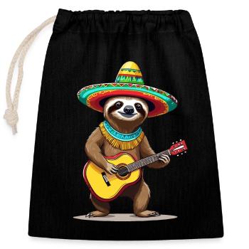 Faultier Mexikanischer Mariachi Gitarrenmusik - Verschließbarer Geschenkbeutel aus Baumwolle (25x30cm) - Schwarz - Vorne