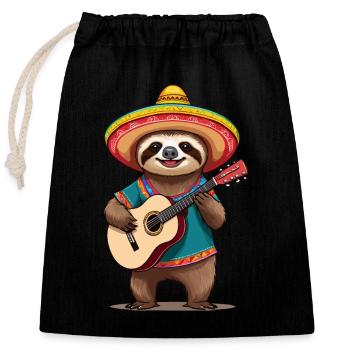 Faultier Mariachi Mexiko Gitarren Fiesta - Verschließbarer Geschenkbeutel aus Baumwolle (25x30cm) - Schwarz - Vorne
