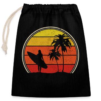 Surfer Geschenk Vintage Surfen - Verschließbarer Geschenkbeutel aus Baumwolle (25x30cm) - Schwarz - Vorne
