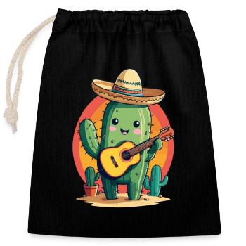 Cactus Mexican Mariachi Guitarist Music - Closable cotton gift bag (25x30cm) - black - Front