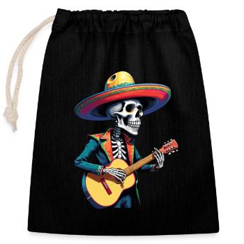 Mexikanischer Mariachi Skelett Gitarrist Fiesta - Verschließbarer Geschenkbeutel aus Baumwolle (25x30cm) - Schwarz - Vorne