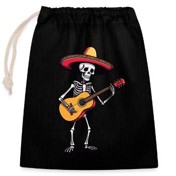 Mexican Mariachi Guitar Skeleton Fiesta - Closable cotton gift bag (25x30cm) - black - Front