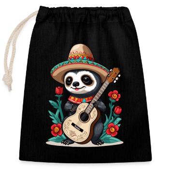 Sloth Mexican Mariachi Guitar Fiesta - Closable cotton gift bag (25x30cm) - black - Front