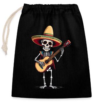 Mexican Mariachi Skeleton Guitarist Fiesta - Closable cotton gift bag (25x30cm) - black - Front